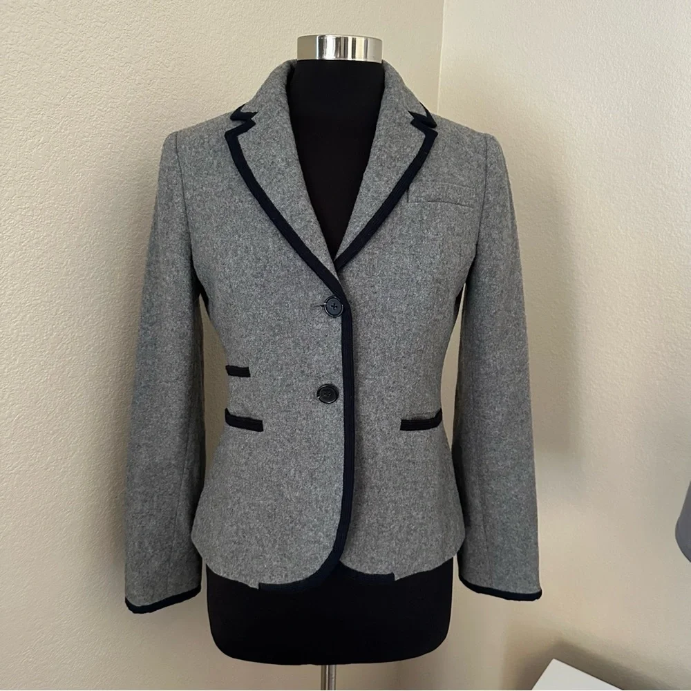 J. Crew Gray and Black Fitted Wool Blend Preppy Blazer Size 6